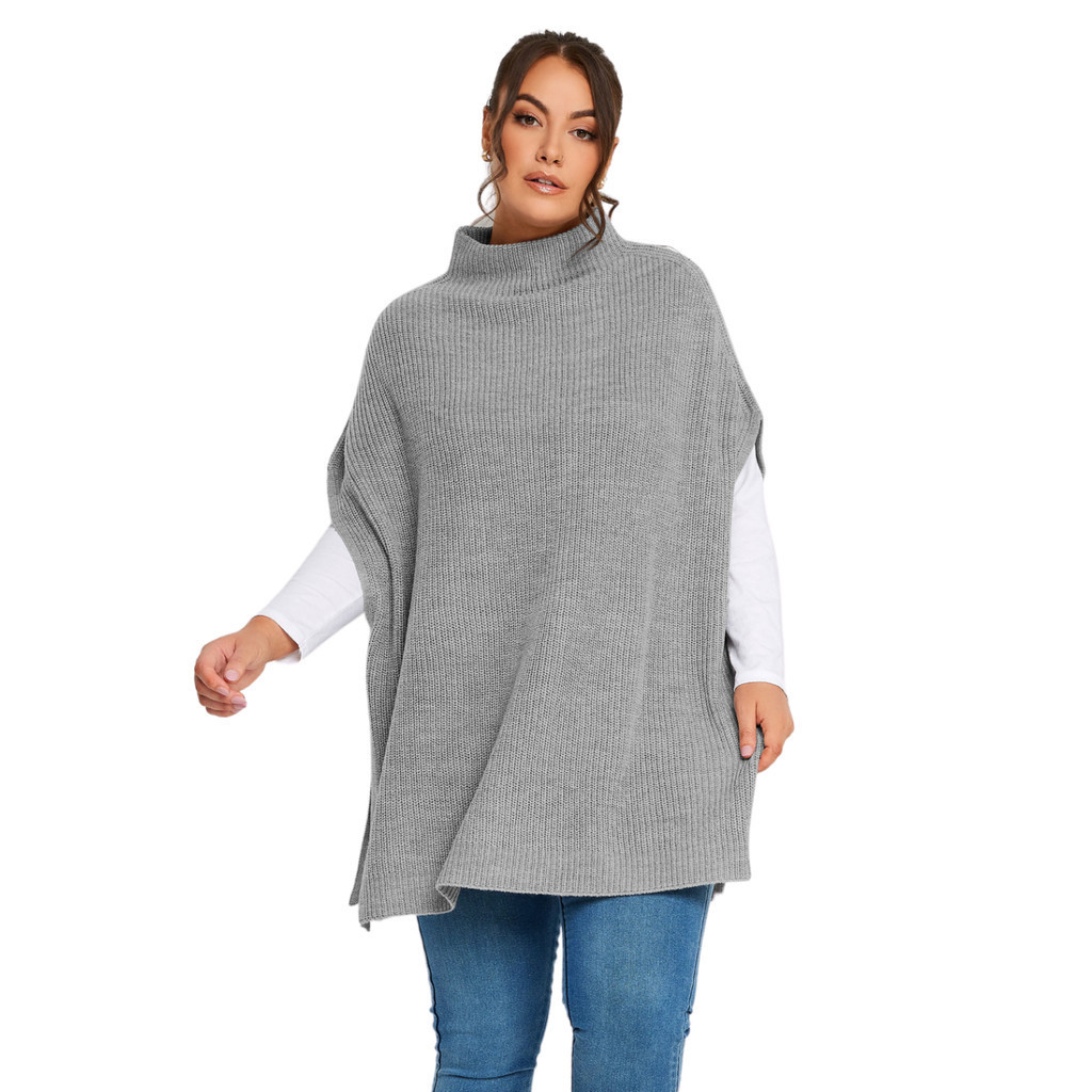 Poncho Gola Alta Plus Size Feminino Blusão Inverno Casaco Agasalho Tricot Outono Frio Blusa de Frio
