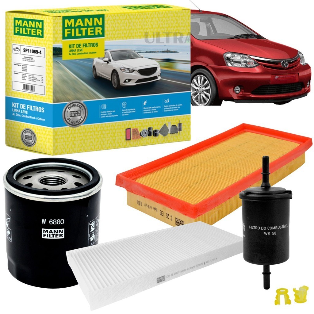 Kit Revisão 4 Filtros Compatível Toyota Etios 1.3 / 1.5 16V Flex 2016 a 2021 MANN-FILTER - Spare Parts and Accessories for Vehicles