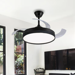Ventilador De Teto Retrátil Air Basic Pás Preto Fosco Led 30w Bivolt Opus Controle Remoto Moderno