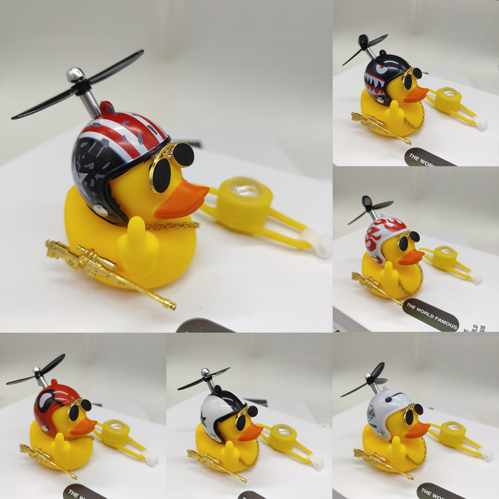 Pato Amarelo Com Capacete Para Motocicletas Luzes , Fofo Decoração De Guidão De Bicicleta