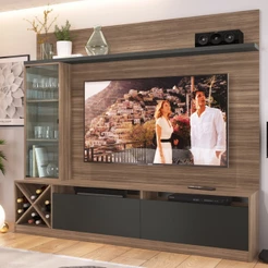 Rack com Painel para TV Até 50 Polegadas 3 Portas Marrom/Grafite 2021 - Quiditá Móveis