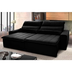 Sofá Retrátil Reclinável Patagônia 2,30m Suede Velut Preto Molas no Assento - King House