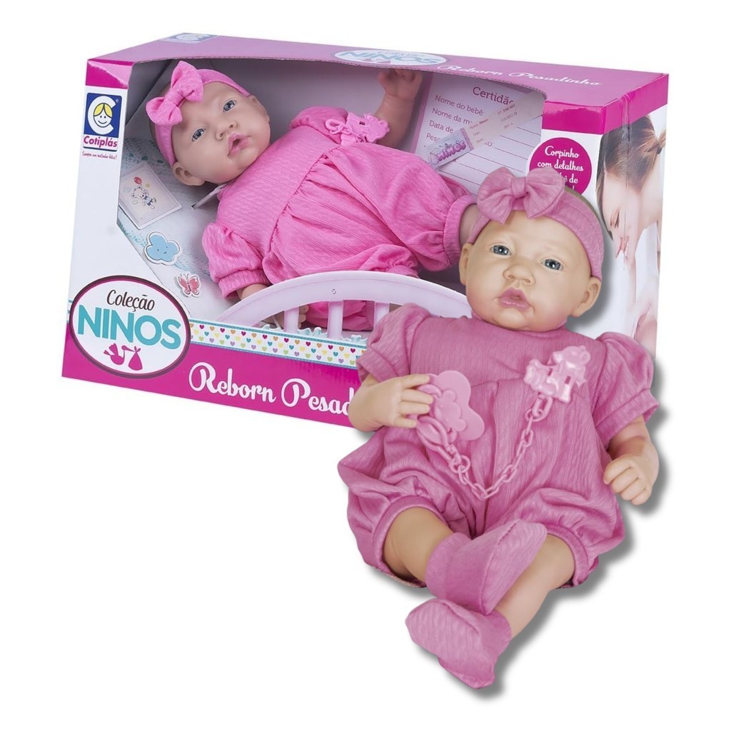 Boneca Coleção Ninos Reborn Pesadinho Menina para Crianças a Partir de 3 Anos Cotiplás - 2180