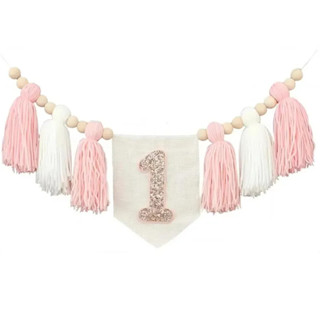 1PC 1a Criança Aniversário Cadeira De Garland One Party Banner Blue Cream Backdrops Decoração Burlap First Flag Hanging em Oferta na Shopee