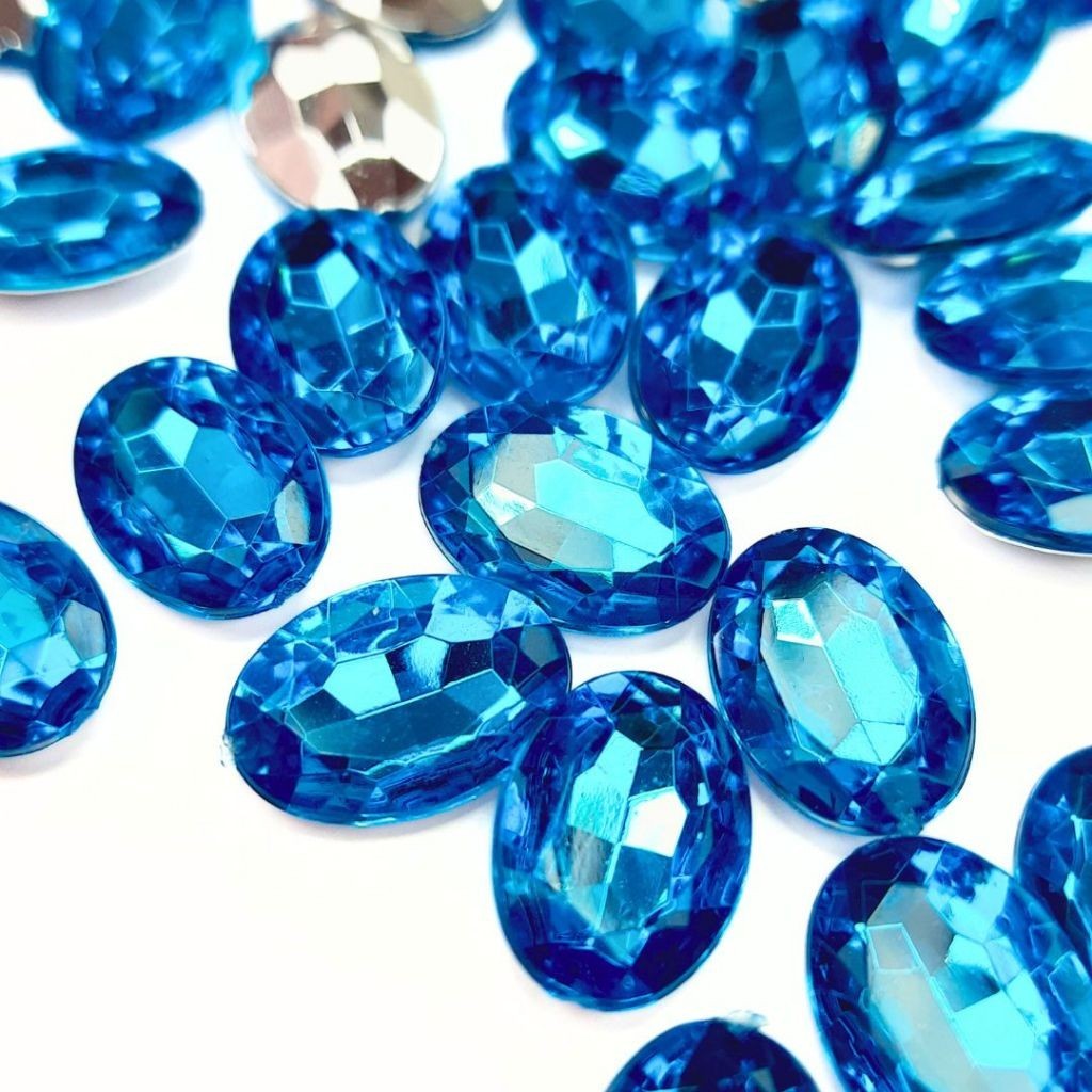 Chaton Oval 10x14mm Azul em Acrílico (Base Irregular / Sem Furo) – Para Colagem
