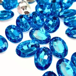 Chaton Oval 10x14mm Azul em Acrílico (Base Irregular / Sem Furo) – Para Colagem