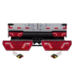 Par Lanterna Traseira Implemento 24v LED Pisca Sequencial Carreta Guerra + Chicotes L3070 L3071