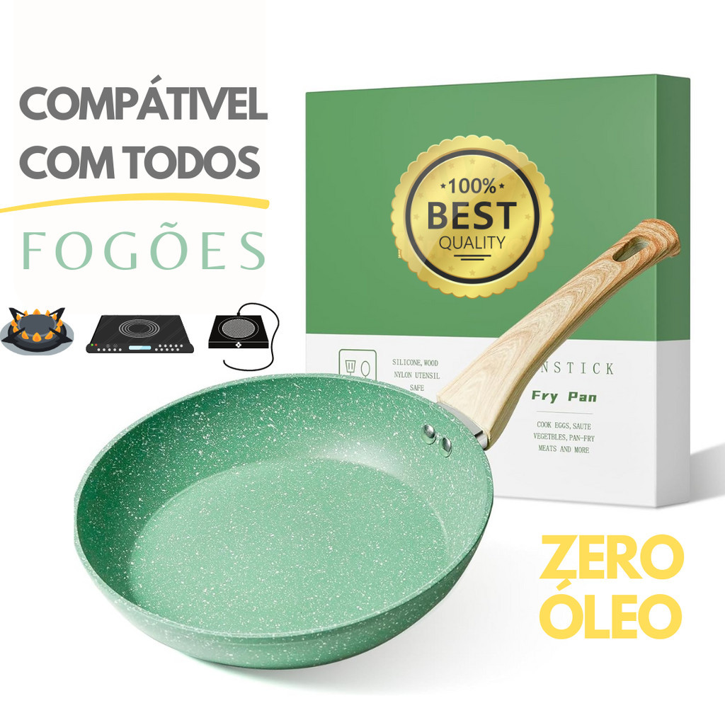 Frigideira Antiaderente de Revestimento Cerâmico indução Premium 25cm Funda Cabo Madeira N...