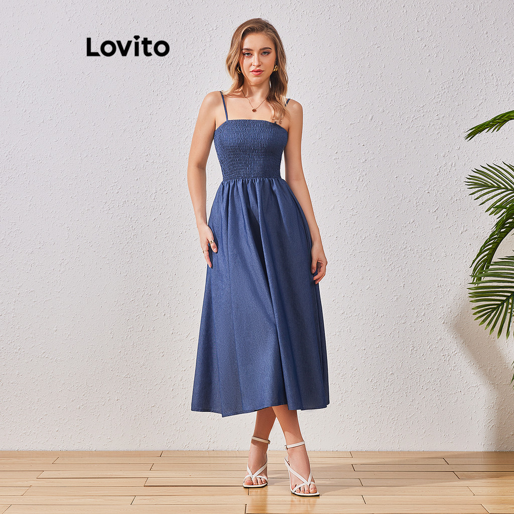 Lovito Casual Vestido Bata Jeans Feminino Simples LBL07068