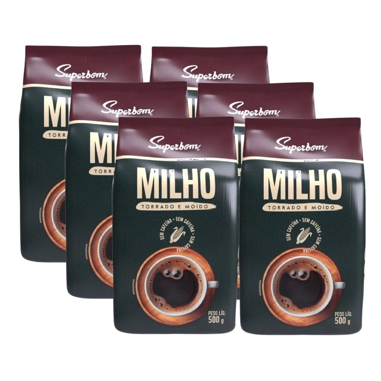 kit 6 Pó De Café De Milho Torrado E Moído Superbom 500g