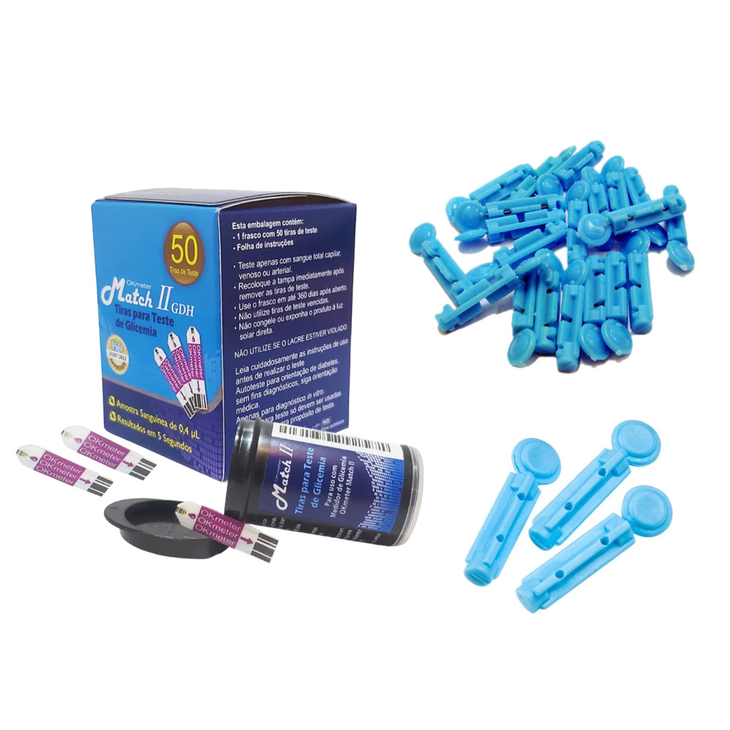 Kit 50 tiras Match de glicemia glicose Match + 100 lancetas