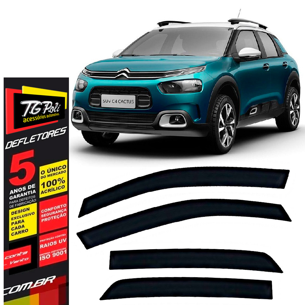 Calha de Chuva Citroen C4 Cactus 2018 a 2024 TG Poli Defletor 4 portas Protetor Janelas Fumê em Oferta na Shopee