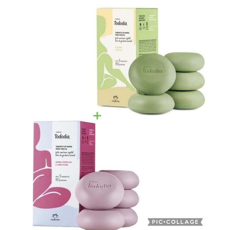 Caixas de Sabonete Tododia Alecrim e Sálvia e Amora Vermelha e Jabuticaba 5 unidades de 90g Cada Kit com 2 unidades