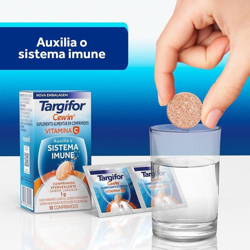 Detalhes do Suplemento Alimentar Targifor Cewin 1g Sabor Laranja 10 Comprimidos Efervescentes
