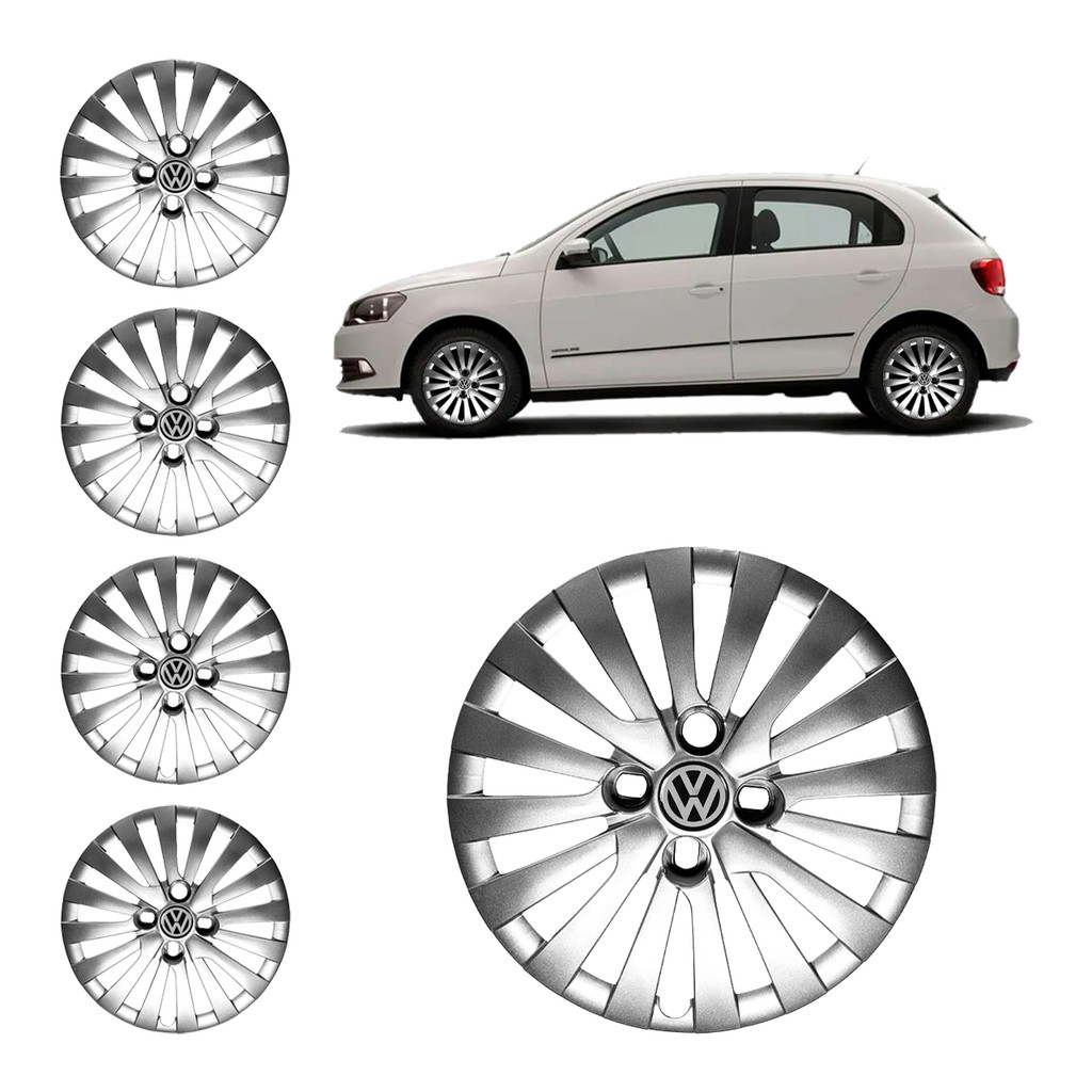 Jogo Completo 4 Calota Vw Gol G5 e G6 (TODOS OS ANOS) 2012 Até 2016 ARO 14 + Emblema Volks Resinado