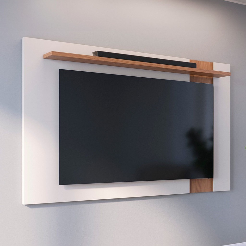 Painel Extensível para Tv até 60 Polegadas 1 Prateleira Leme Off White Matte/Freijó em Oferta na Shopee