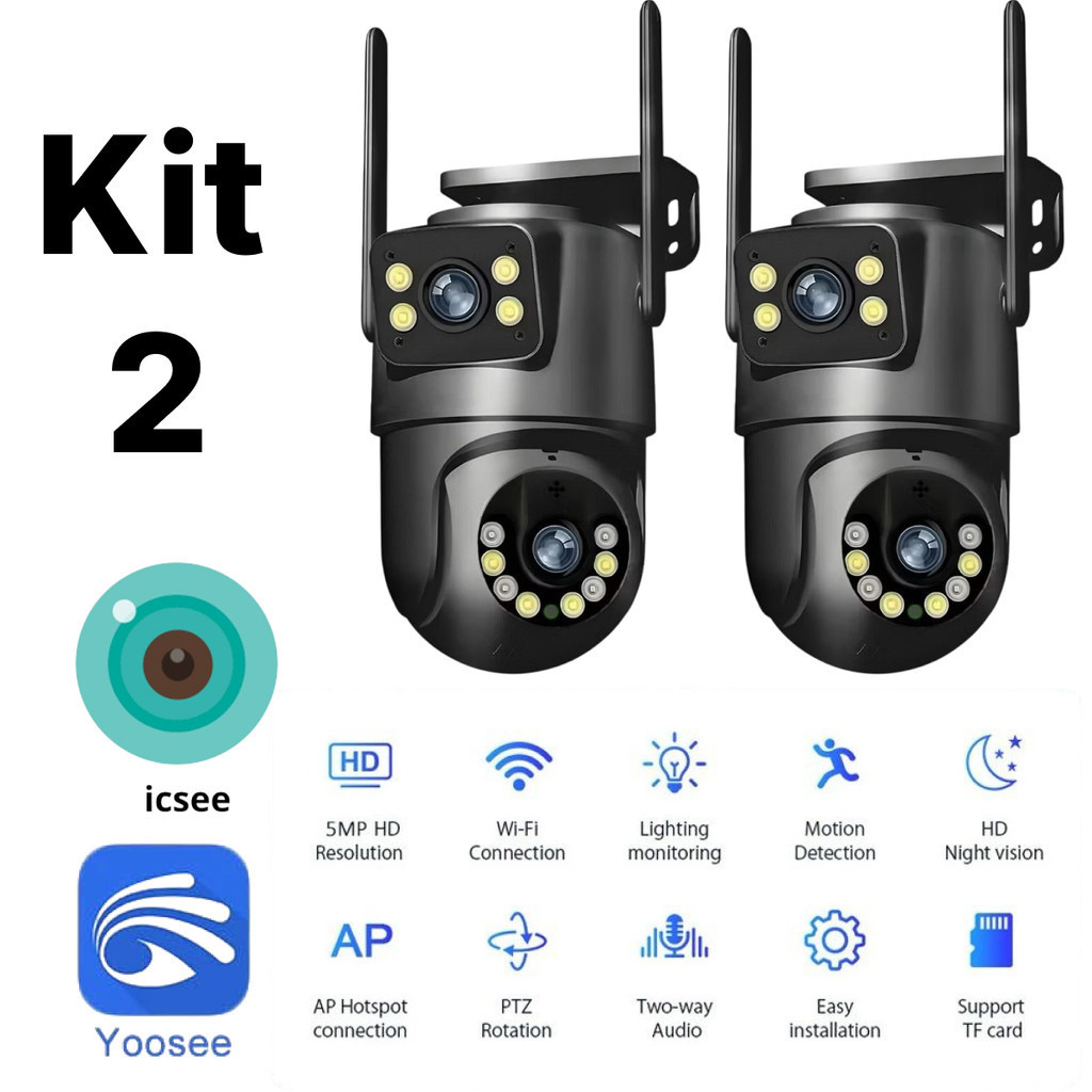Kit 2 Câmera Dome IP Wireless PTZ de Dupla Lente Detecção de Humanos com IA Segurança Residencial