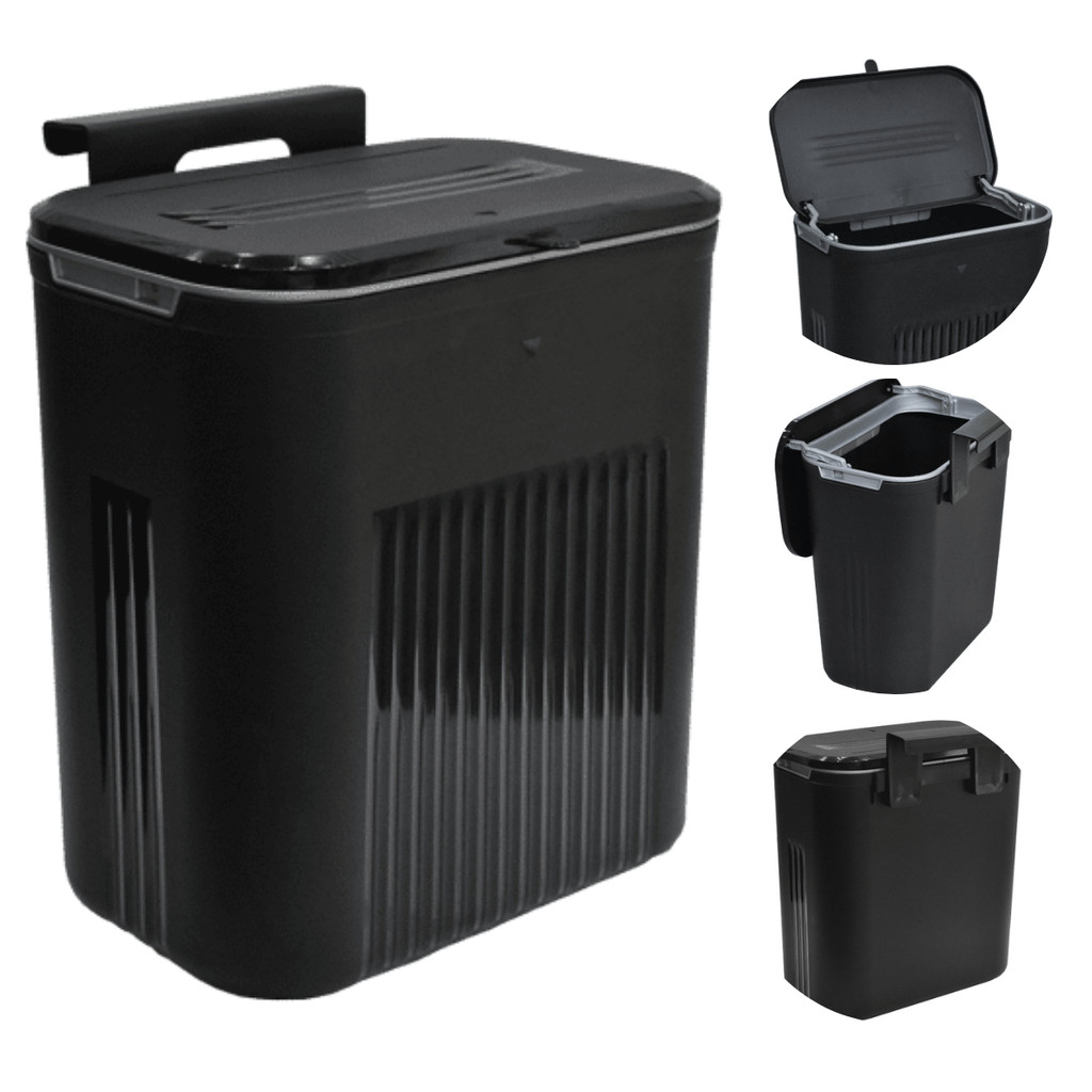 Lixeira Suspensa Preta 9 Litros C/ Suporte Adesivo e Alça