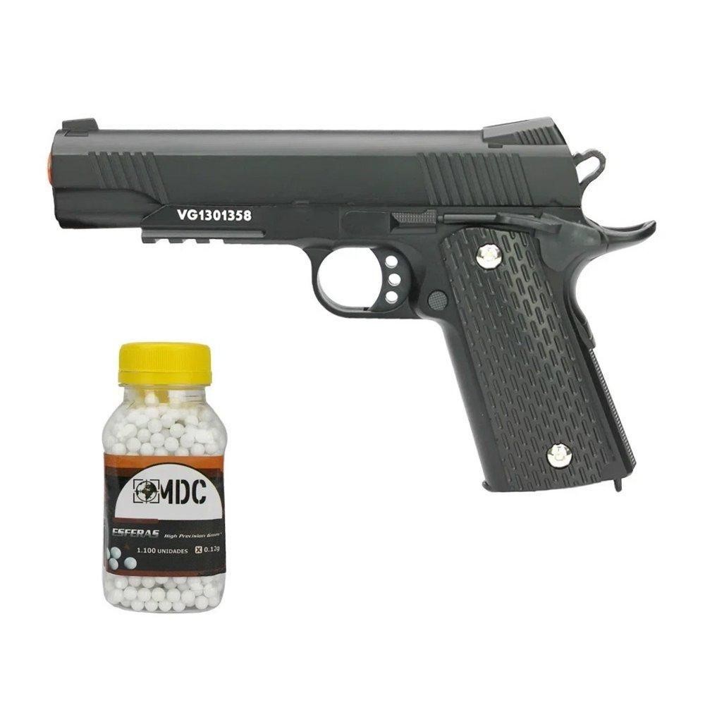 Pistola de Airsoft VG 1911-V13 BK Metal spring 6mm + BBs em Oferta na Shopee