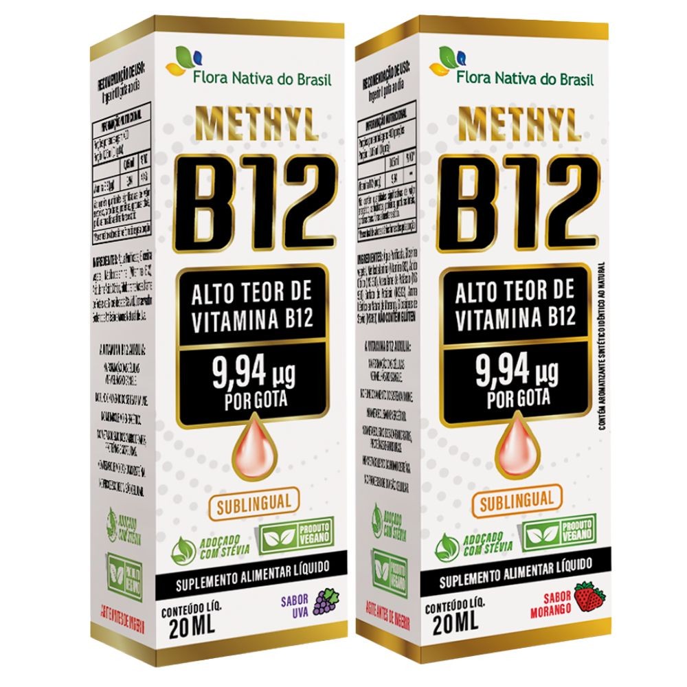 KIT Vitamina B12 Sublingual (Metilcobalamina) UVA e MORANGO - Flora Nativa