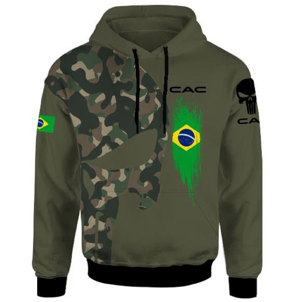 Moletom Masculino 3d Full CAC Atirador Blusa de Frio Caveira Camuflado Lançamento Unissex