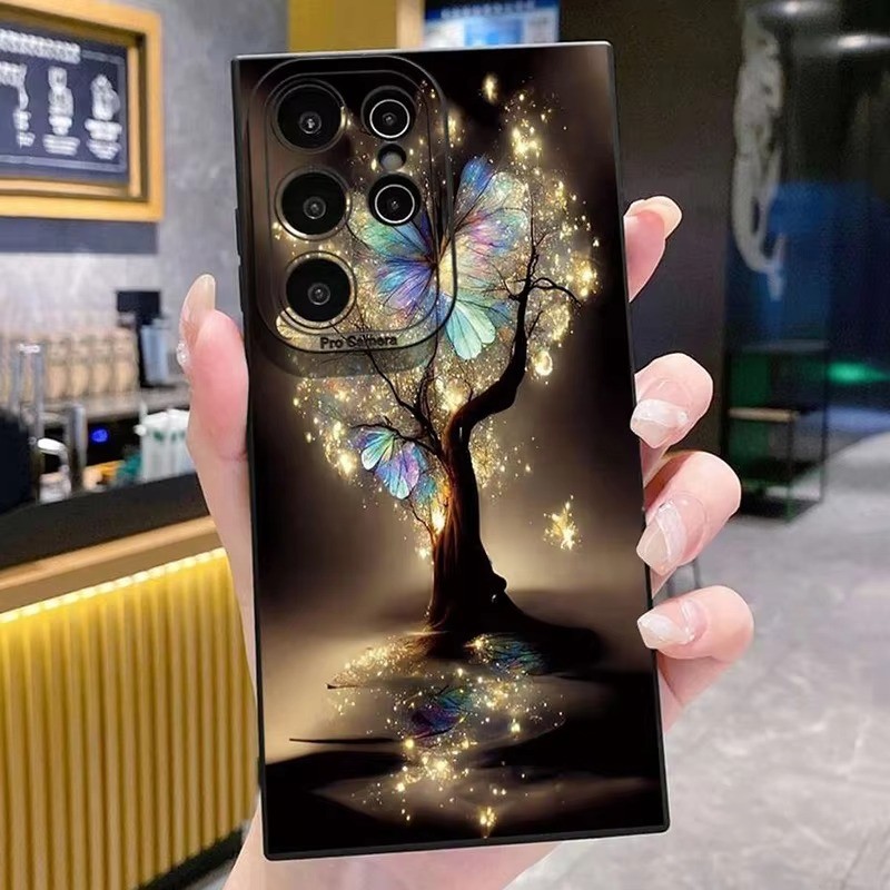 Capa De Árvore De Borboleta Brilhante Para Samsung S25 S23 S22 S21 Ultra S24 FE Plus A15 A35 A54 A06 A05 A34 A16 A36 A52
