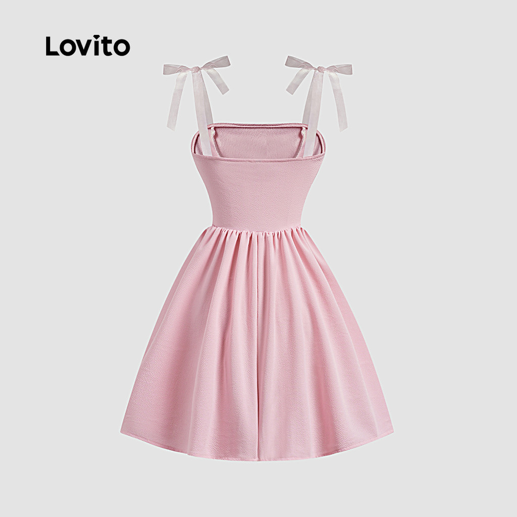 (Trendy) Lovito Vestido elegante com costura em tecido liso com cadarço para mulheres L123ED169 - Women Clothes