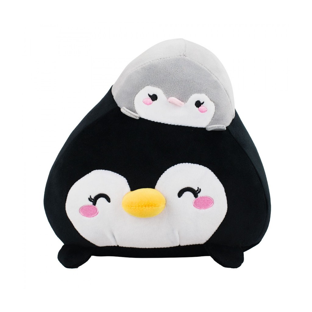 BBL1714A-F | Pelúcia Fofa Pinguim Preto Com Mini Pinguim Baby Na Cabeça 22cm