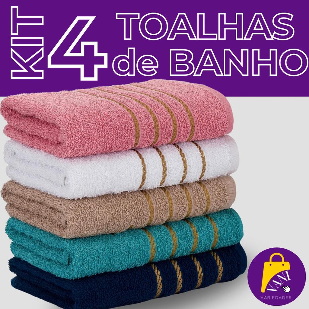 Kit 4 Toalhas de Banho Grande Felpuda Premium 100% Algodão Alta Absorção