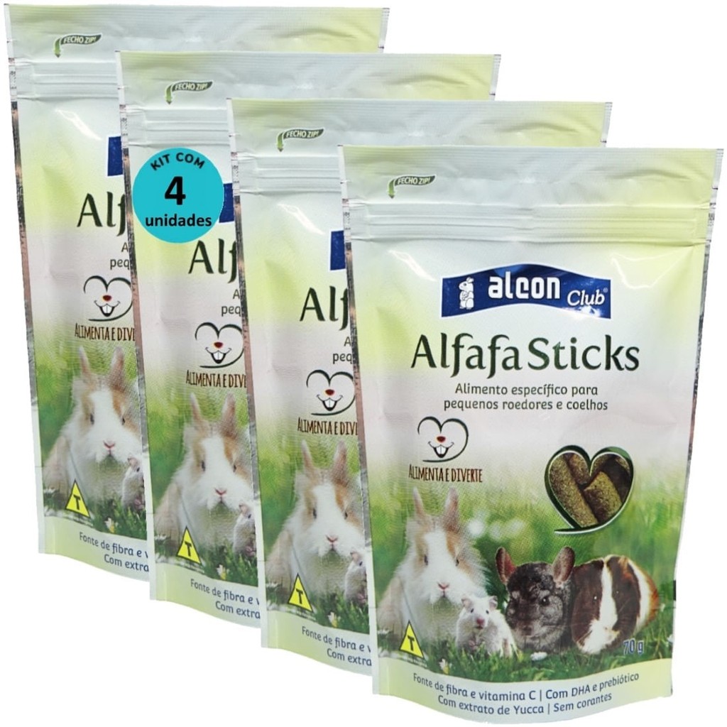 Alcon Club Alfafa Sticks 70g Kit Com 4 Ração Para Roedores e Coelhos