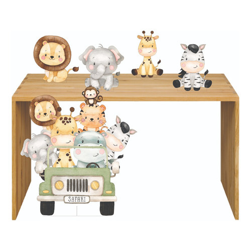 Kit Display Chão E Mesa Safari Aquarela Baby 5 Peças Totens
