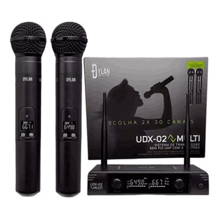 MICROFONE SEM FIO DYLAN UDX02 UHF C/2 MICROFONE BASTAO C/DISPLAY DIGITAL em Oferta na Shopee