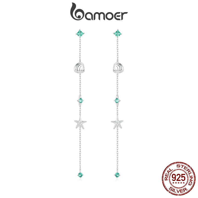Brincos De Fita Bamoer 925 Sterling Blue Ocean Ear Thread Design Jóias De Ocasião Diária Presentes Para Mulheres - Fashion Accessories