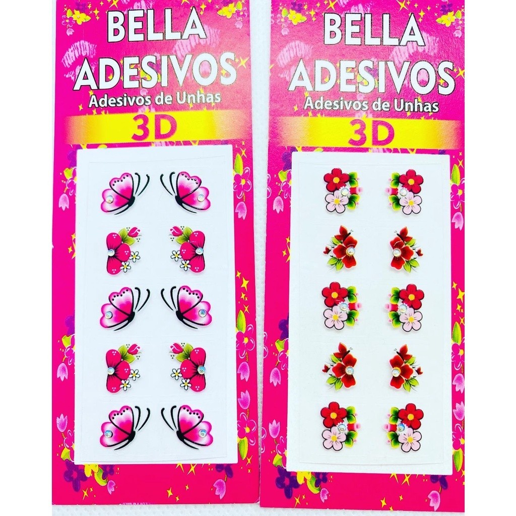 100 Adesivos de unha 3d películas 3d artesanal Bella Adesivos em Oferta na Shopee