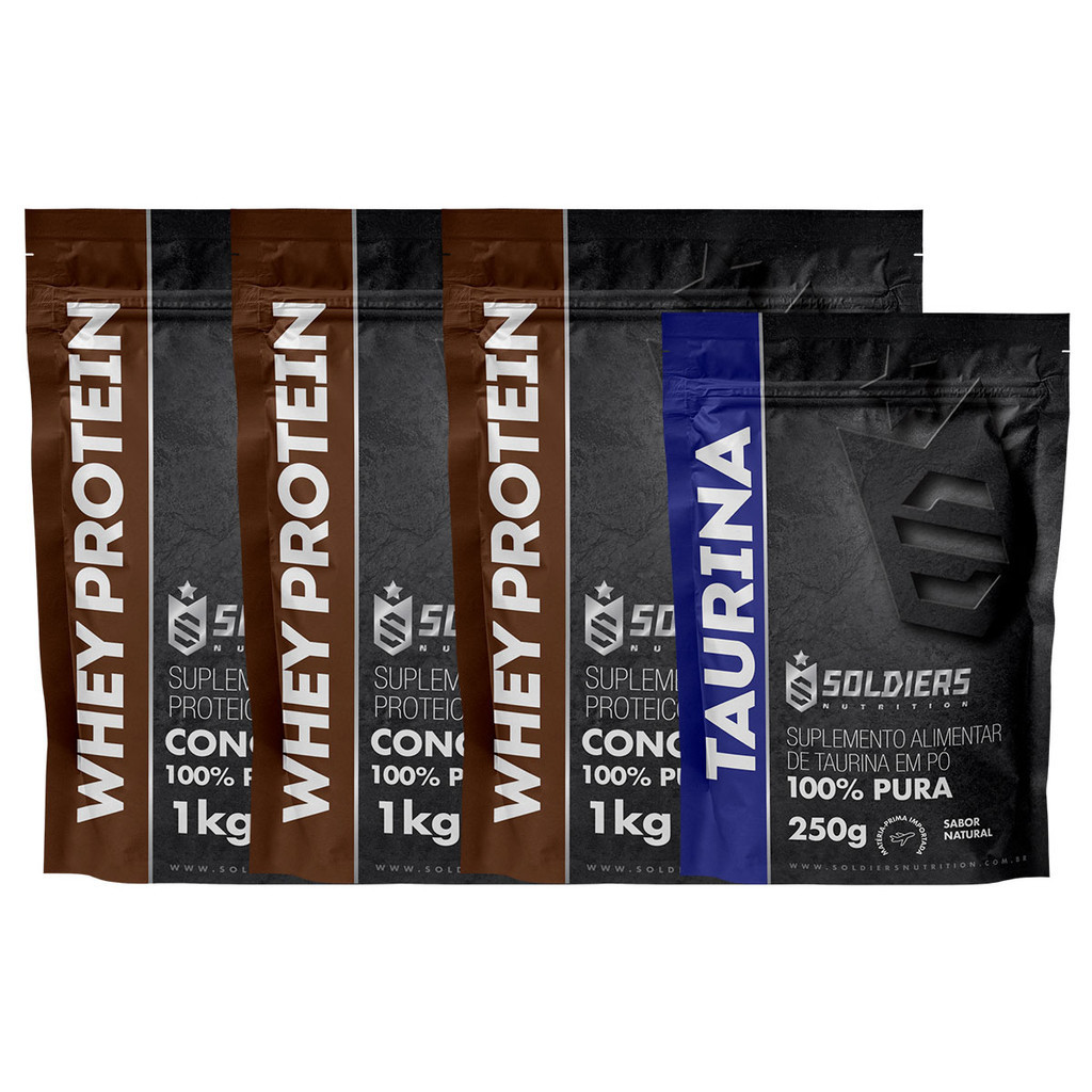 Kit: Whey Protein Concentrado 3kg + Taurina 250g Soldiers Nutrition Proteína Muscular em Oferta na Shopee