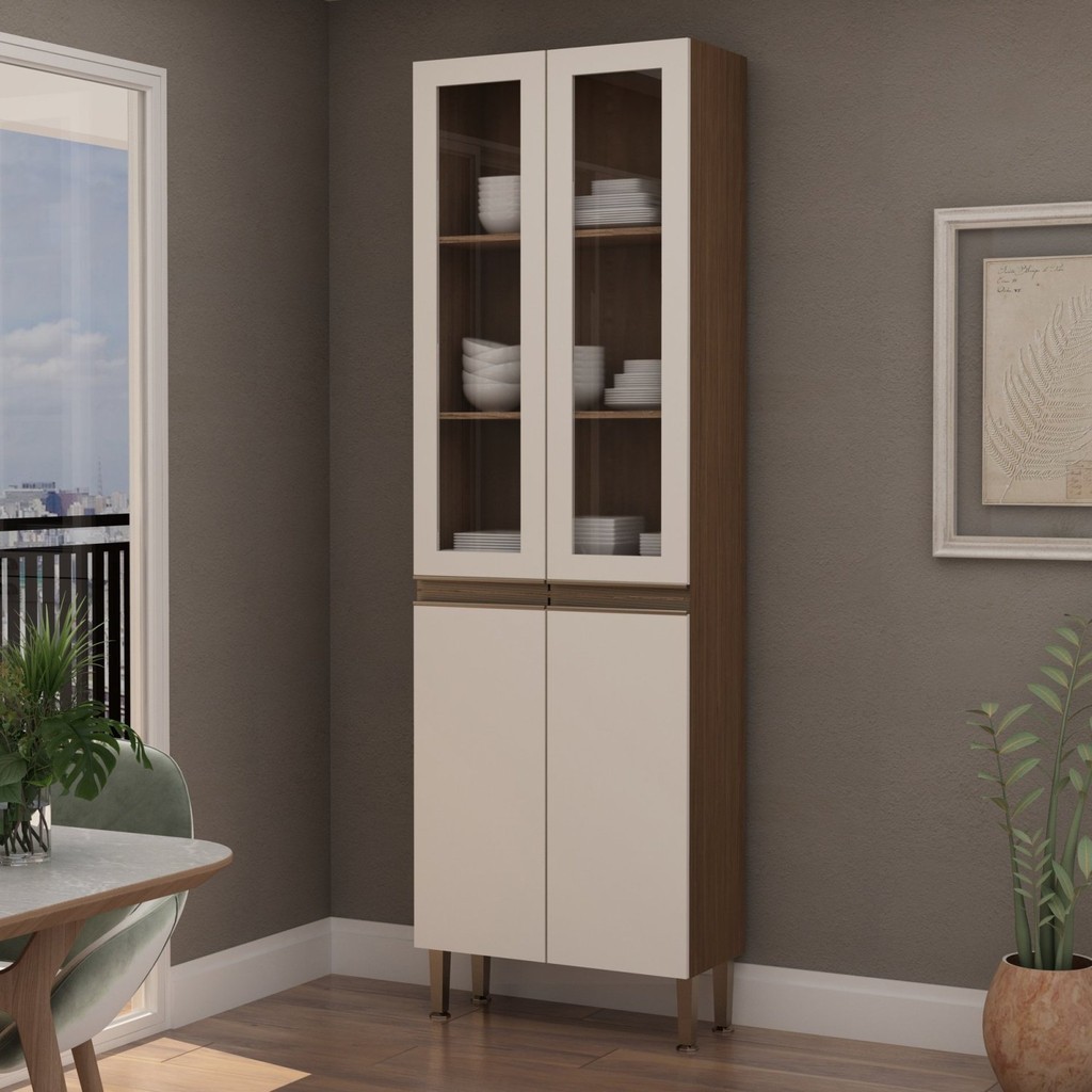 Paneleiro de Cozinha com 4 Portas e Porta de Vidro  Ébano/Off White em Oferta na Shopee