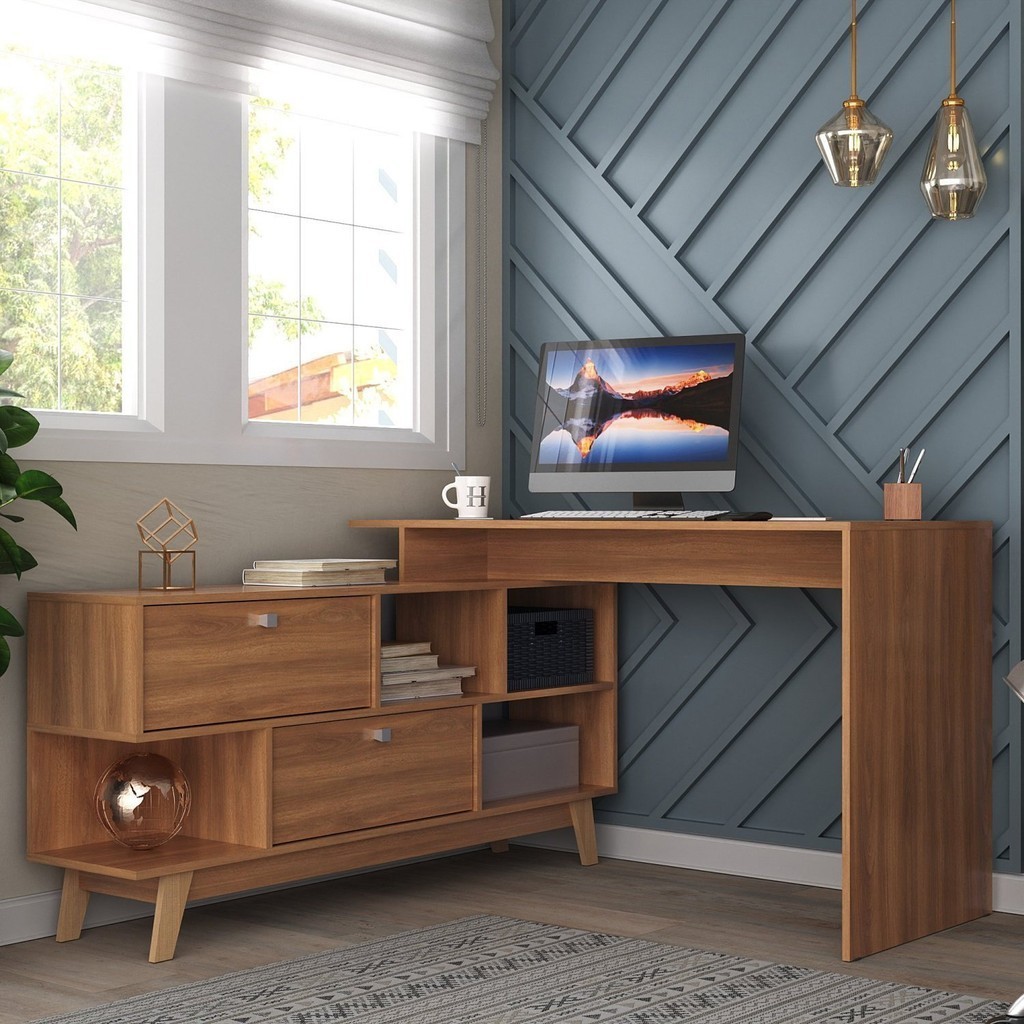 Escrivaninha Mesa Escritório Escrivaninha em L Retrô 136x120cm Espresso Móveis Nogal em Oferta na Shopee