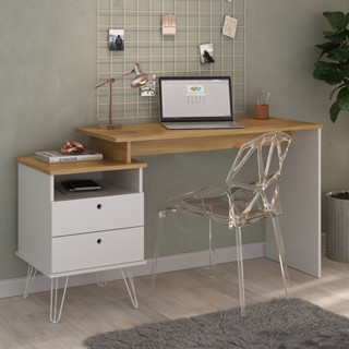 Escrivaninha Mesa Escritório Industrial com Regulagem Estilo 2 Gavetas Plus Olmo/Branco em Oferta na Shopee