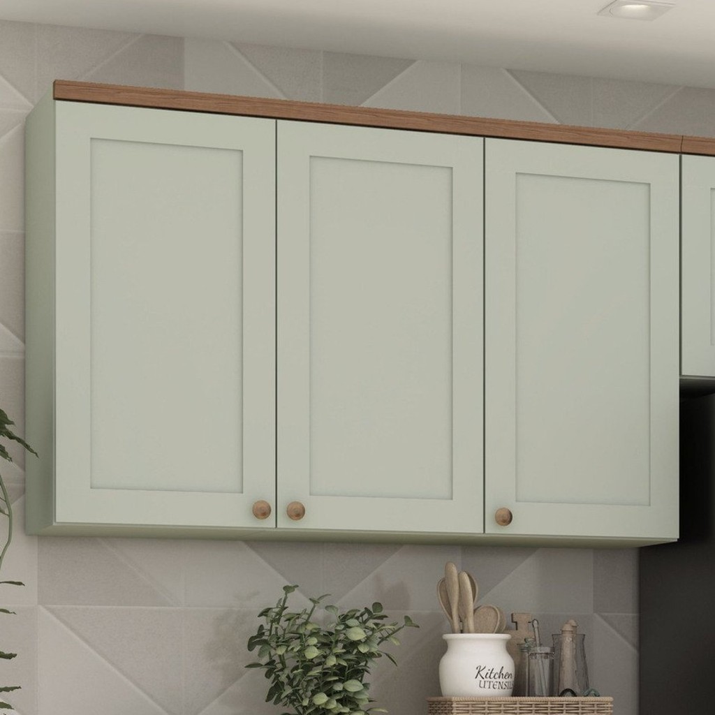 Armário Aéreo Para Cozinha 3 Portas Provençais Verde Mint - Home & Living