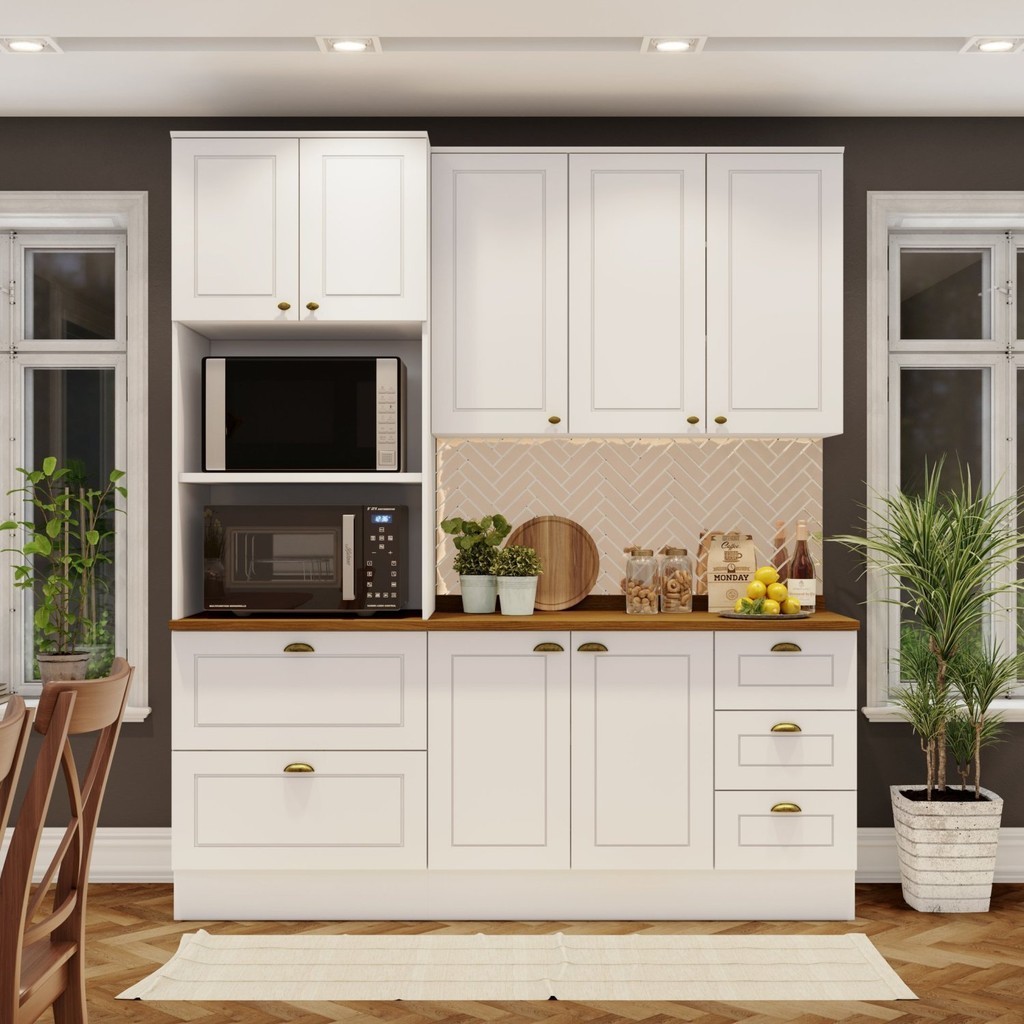 Cozinha Compacta 3 Peças com Torre Quente Emily Branco HP/Nature - Home & Living
