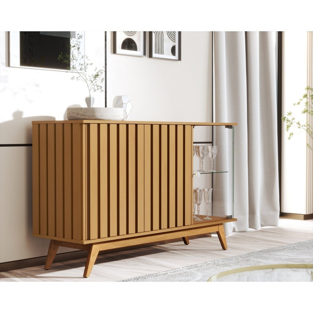 Buffet Ripado Açaí de 3 Portas e Pés em Madeira Maciça em Oferta na Shopee