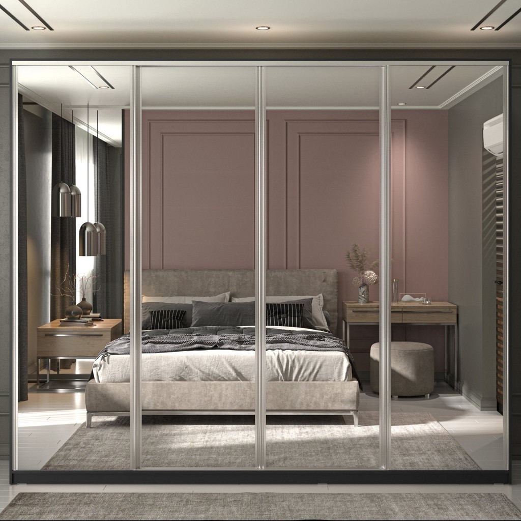 Guarda Roupa Casal 100% MDF BP com 4 Portas Espelhos Zermatt Preto em Oferta na Shopee