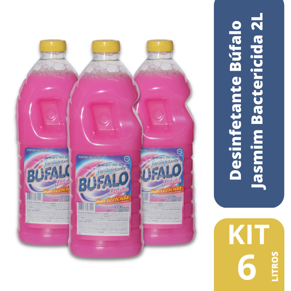 Kit Com 3 Desinfetantes Búfalo Jasmin Bactericida 2L - Home & Living