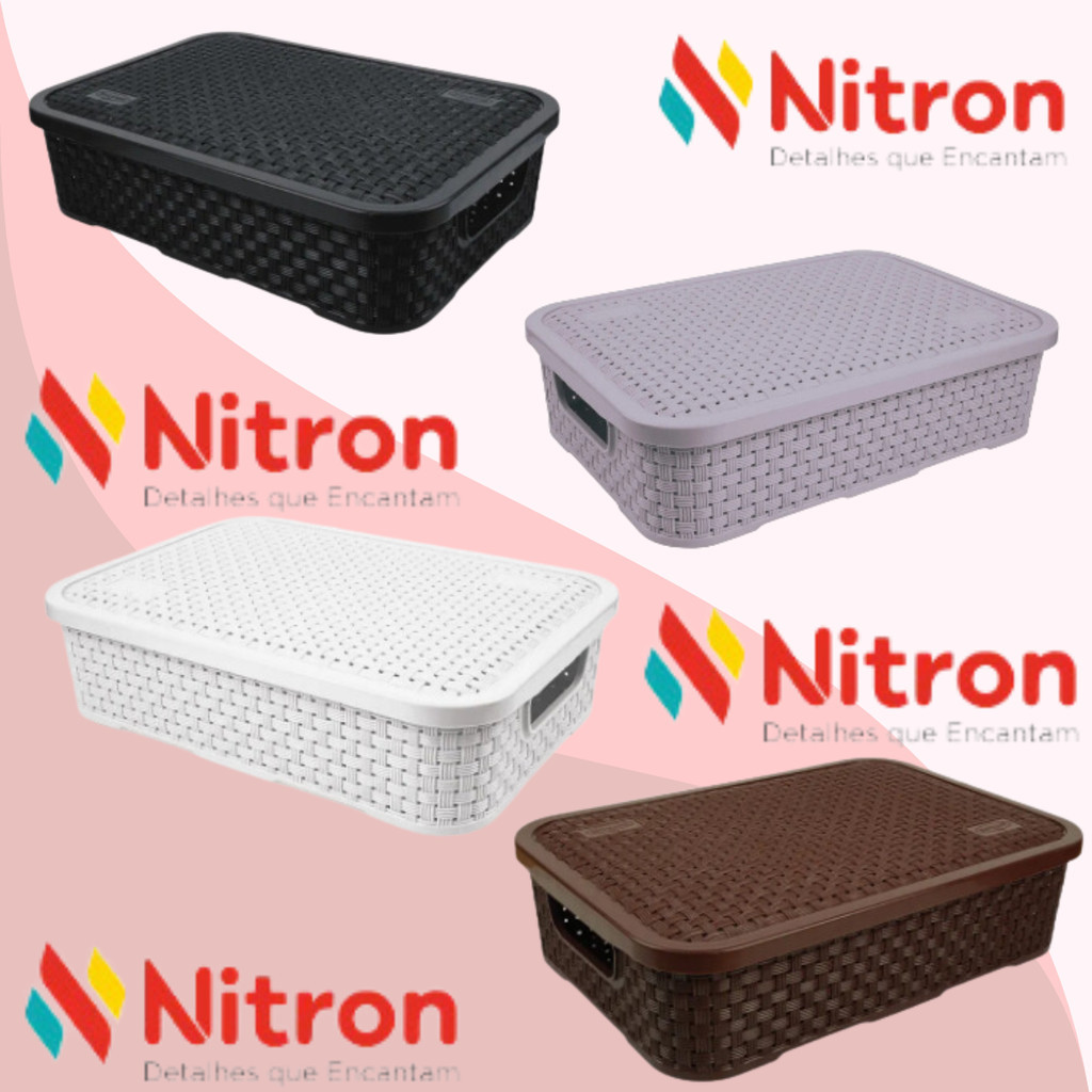Caixa Organizadora Baixa Rattan Média c/ Tampa - Nitron