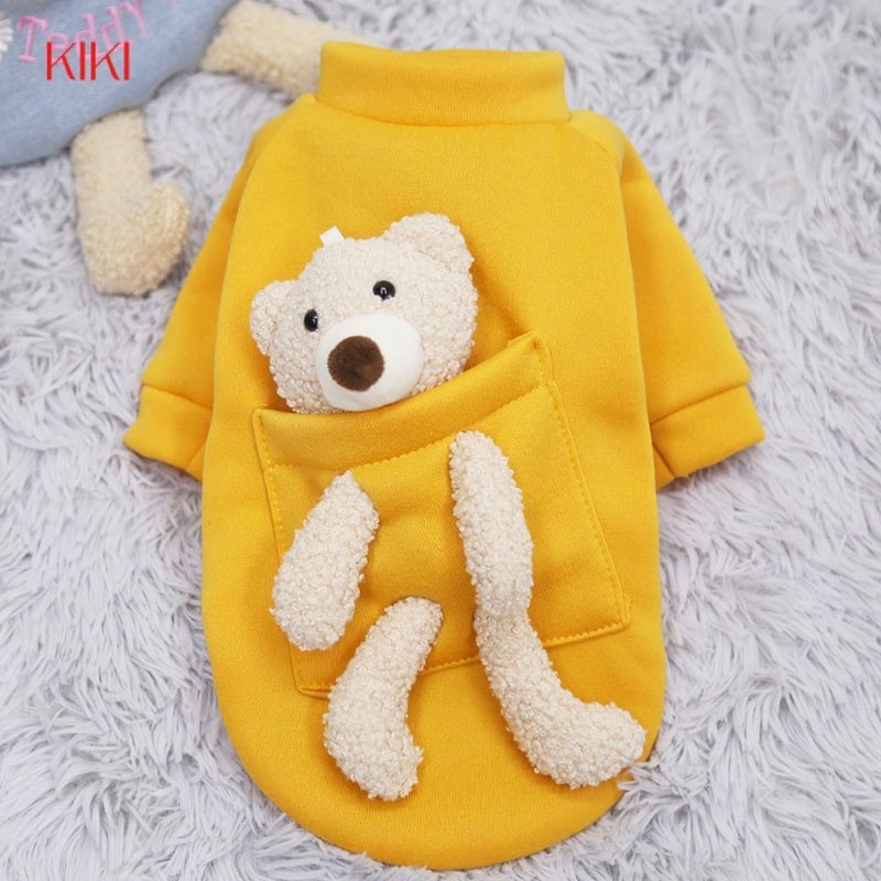 Pocket Bear Sweater Plus Velvet Material Para Manter Quente e Confortável Pet Roupas Três Cores Opcional Urso Destacável