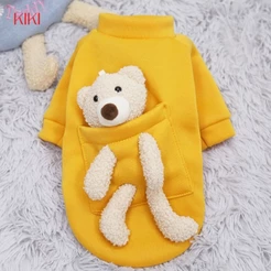 Pocket Bear Sweater Plus Velvet Material Para Manter Quente e Confortável Pet Roupas Três Cores Opcional Urso Destacável