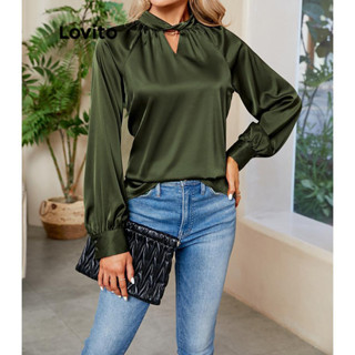 Lovito Blusa feminina elegante geométrica de cetim LNL52057
