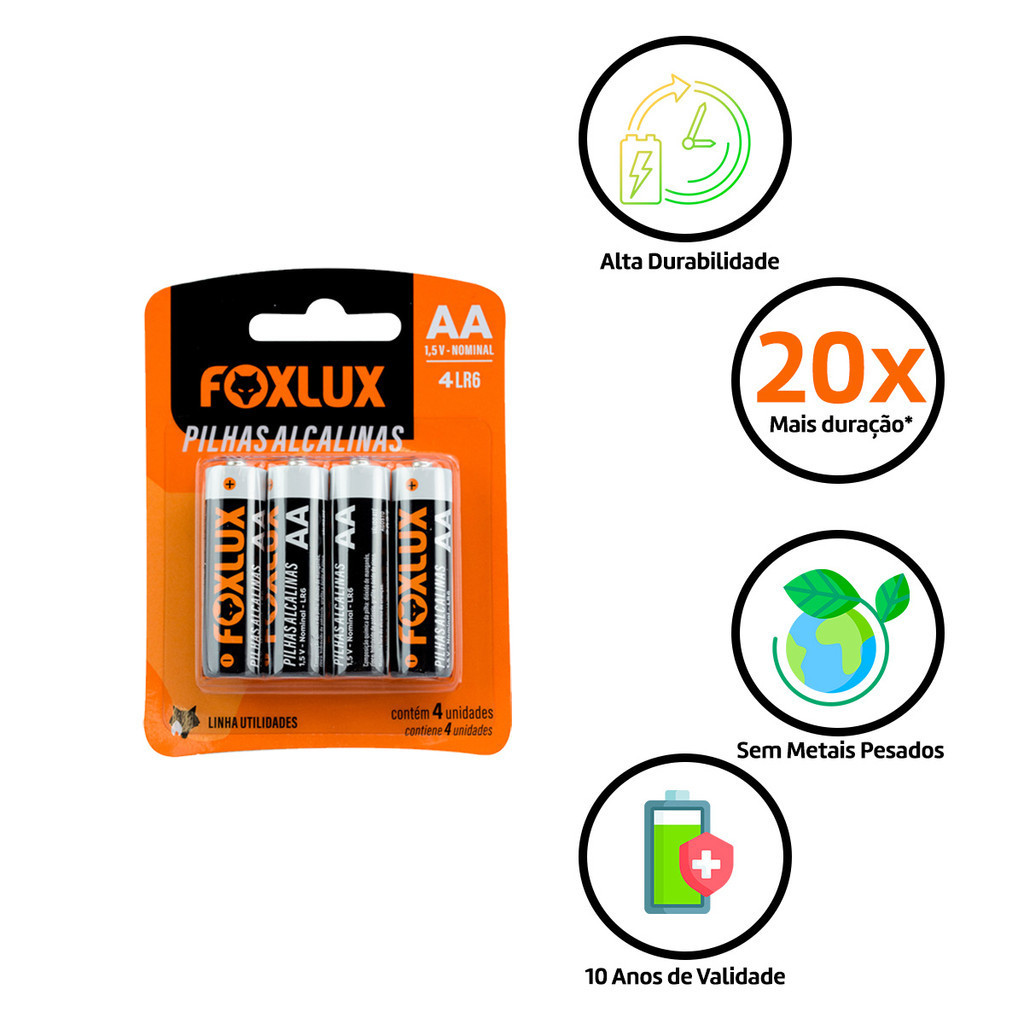 Pilha Alcalina Pequena AA Foxlux Kit 16 Unidades — imagem 2 de 2