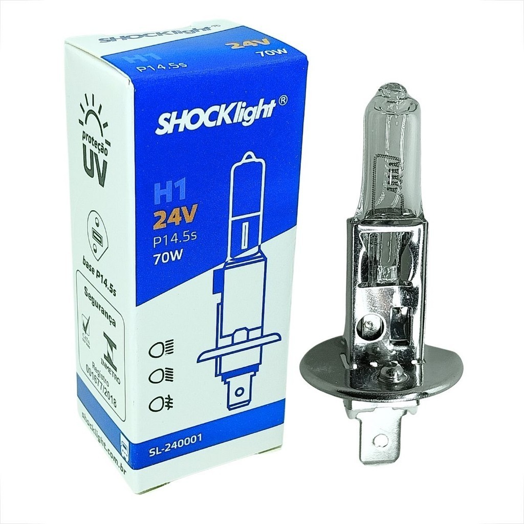 LÂMPADA FAROL H1 HALOGENA 24V 70W P14.5S 24 VOLTS STANDART