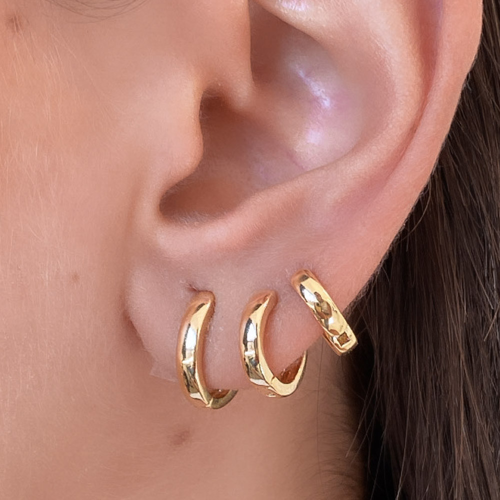 Kit Trios com Três Argolas Arredondadas e Lisas Sem Pedras Banhado Ouro 18k Feminina Antialérgico Elegantes e Duráveis
